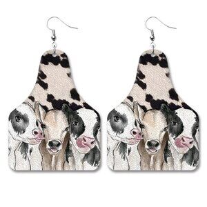 3For$20 Cow Friends White/Black Tag Retro Leather Earrings